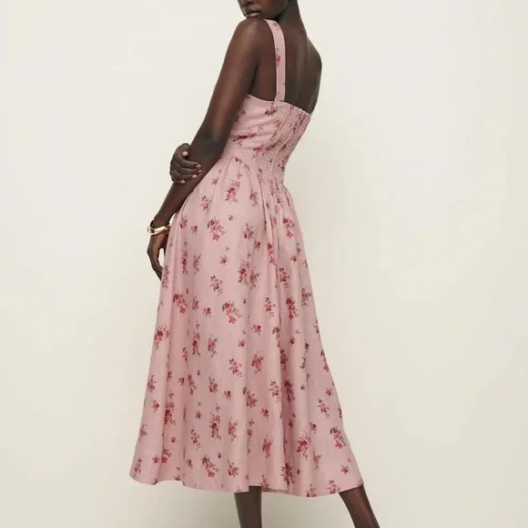 New Reformation Pink Balia Linen Midi Dress in Tea Time Size 8 - Picture 4 of 8